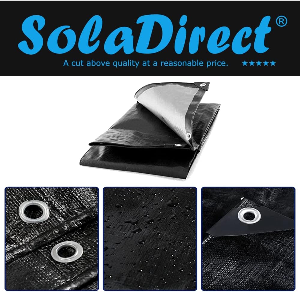 3 x 3 m Heavy-Duty Tarpaulin Cover - Black 235GSM - Waterproof, Frost-Resistant, UV Protection, Multipurpose, Groundsheet