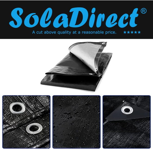 1.5 x 2 m Heavy-Duty Tarpaulin Cover - Black 235GSM - Waterproof, Frost-Resistant, UV Protection, Multipurpose, Groundsheet