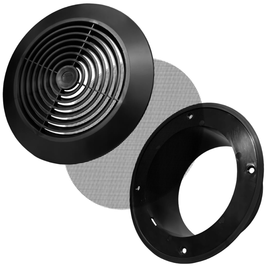 5-inch / 125 mm Circular Ceiling Mounted Air Vent Grille Cover, Round Ventilation Extract/Supply Valve Diffuser (Black)