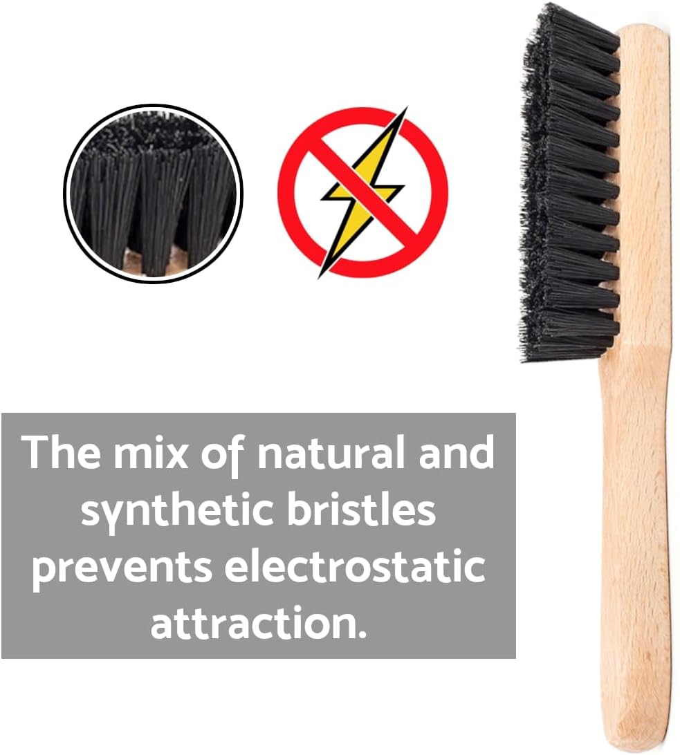 Small Wooden Clothes Brush with Natural & Synthetic Bristles - Anti-Static for Suits, Suede, Velvet, Wool, Shoes, and Furniture -