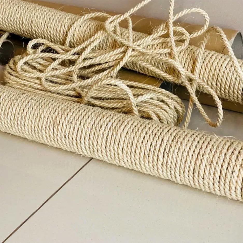 Sisal Rope for Cat Scratcher Cat Tree Repairing - 10 m / 32 ft of 8 mm Natural Sisal Rope for Scratching Post Tower Replacement