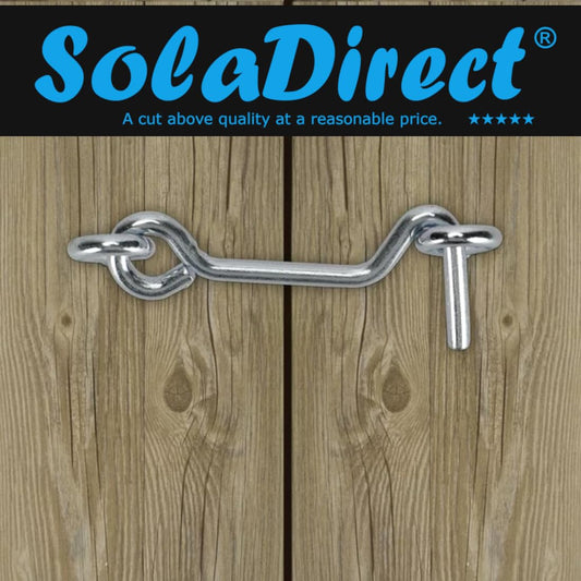 2 x Steel Cabin Hook and Hook and Eye Latch, 10cm / 4" Long, Shed Door Latch Heavy Duty, Gate Latch for Wooden Gates, Window Brace