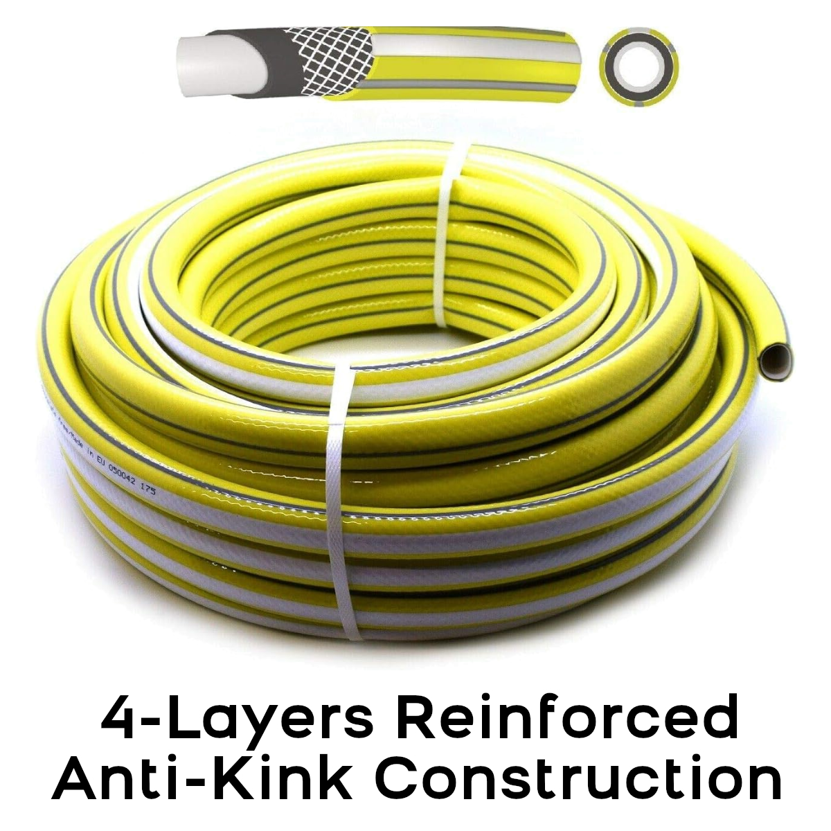 20 m / 65 ft Garden Hose Pipe - 1/2" Anti-Kink 4-Layer Reinforced Non-Toxic Phthalate-Free PVC Hosepipe - Watering Tube - Yellow