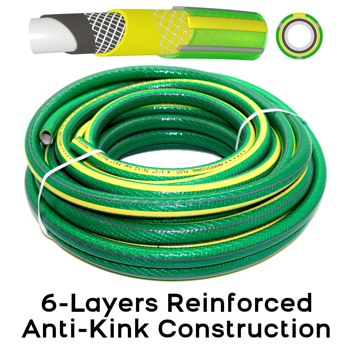 50 m / 164 ft Garden Hose Pipe - 1/2" Kink-Free 6-Layer Reinforced Non-Toxic Phthalate-Free PVC Hosepipe - Watering Tube - Green