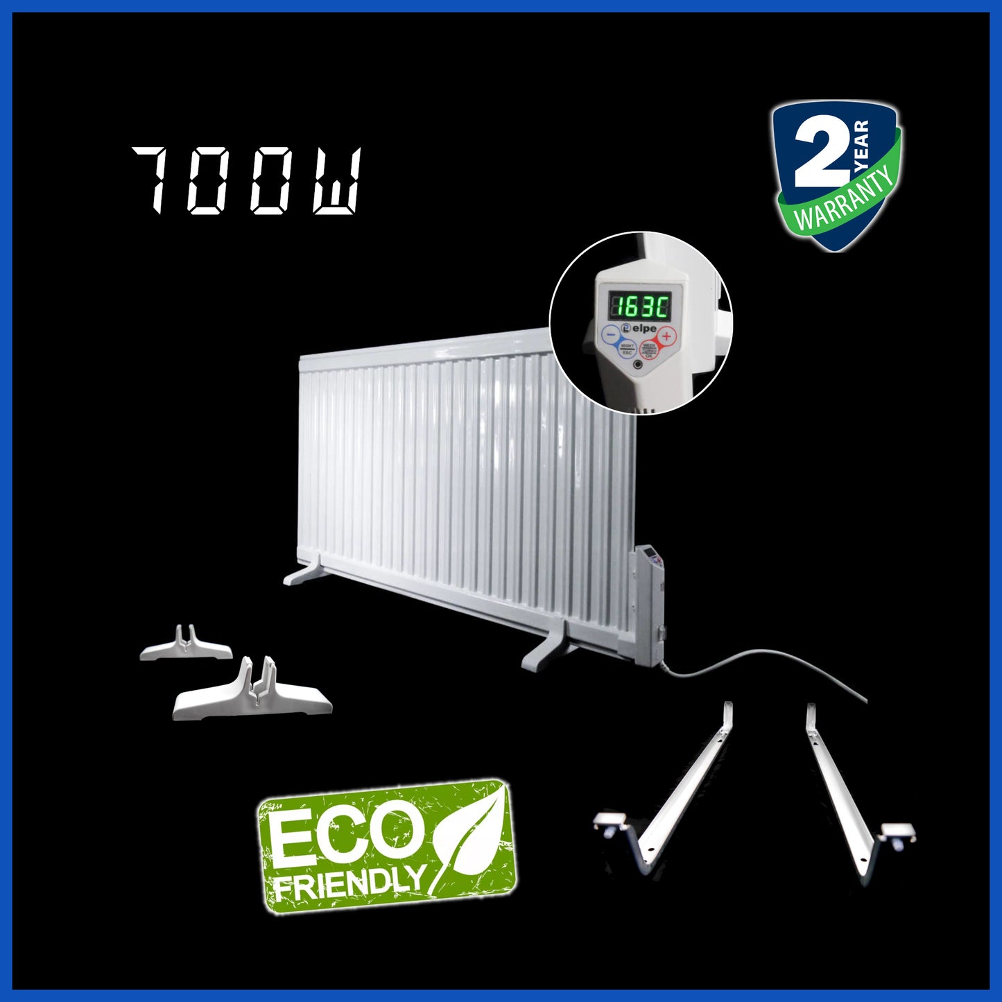 Oil Filled Electric Radiator Heater Wall Mounted or Portable with LCD Thermostat Programmable (700W - 900mm x 600mm)
