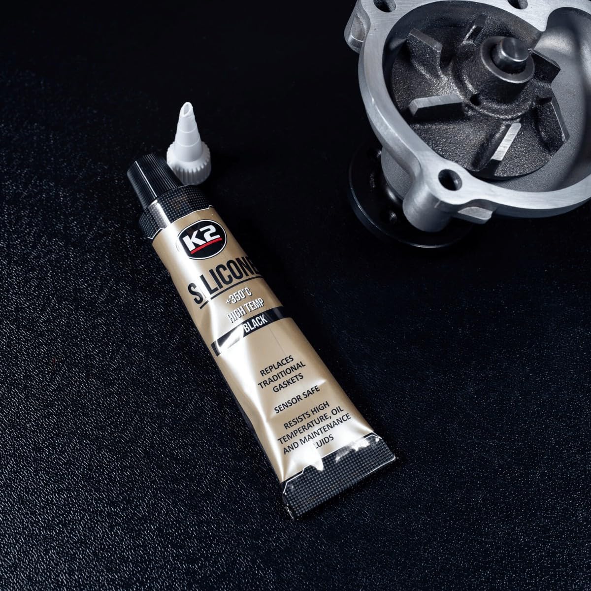 K2 Black Silicone 85g High-Temperature +350 C Gasket Maker - Sealant for Engine Parts & Automotive