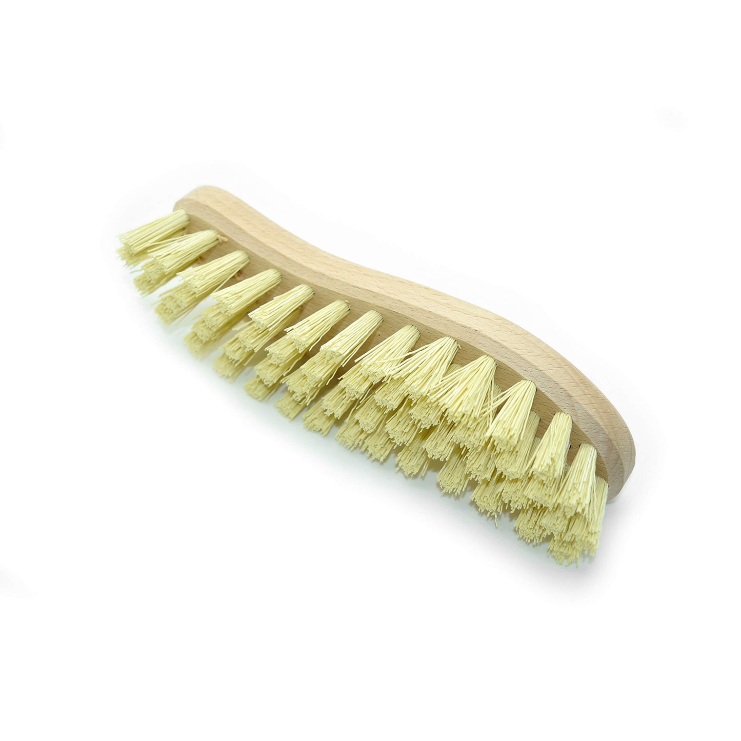 2 x Large Traditional Floor Scrubbing Brushes Hard Bristle Beech Wooden Handle Yellow Bristle