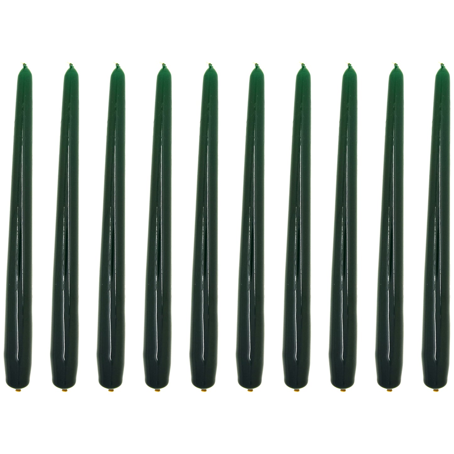 Tapered Dinner Candles, Pack of 10, Unscented, Long Burning Time, 24 cm / 9.45" (Forest Green, Varnished)