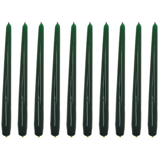 Tapered Dinner Candles, Pack of 10, Unscented, Long Burning Time, 24 cm / 9.45" (Forest Green, Varnished)