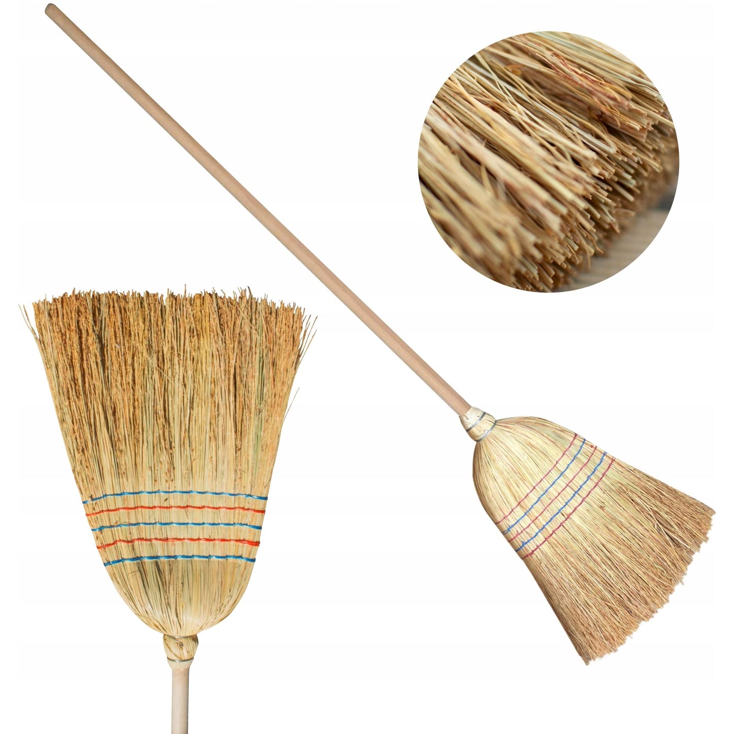 Traditional Wooden Straw Corn Broom 150 cm / 59 in Natural Garden Yard Stable Sweeping American Style Brush