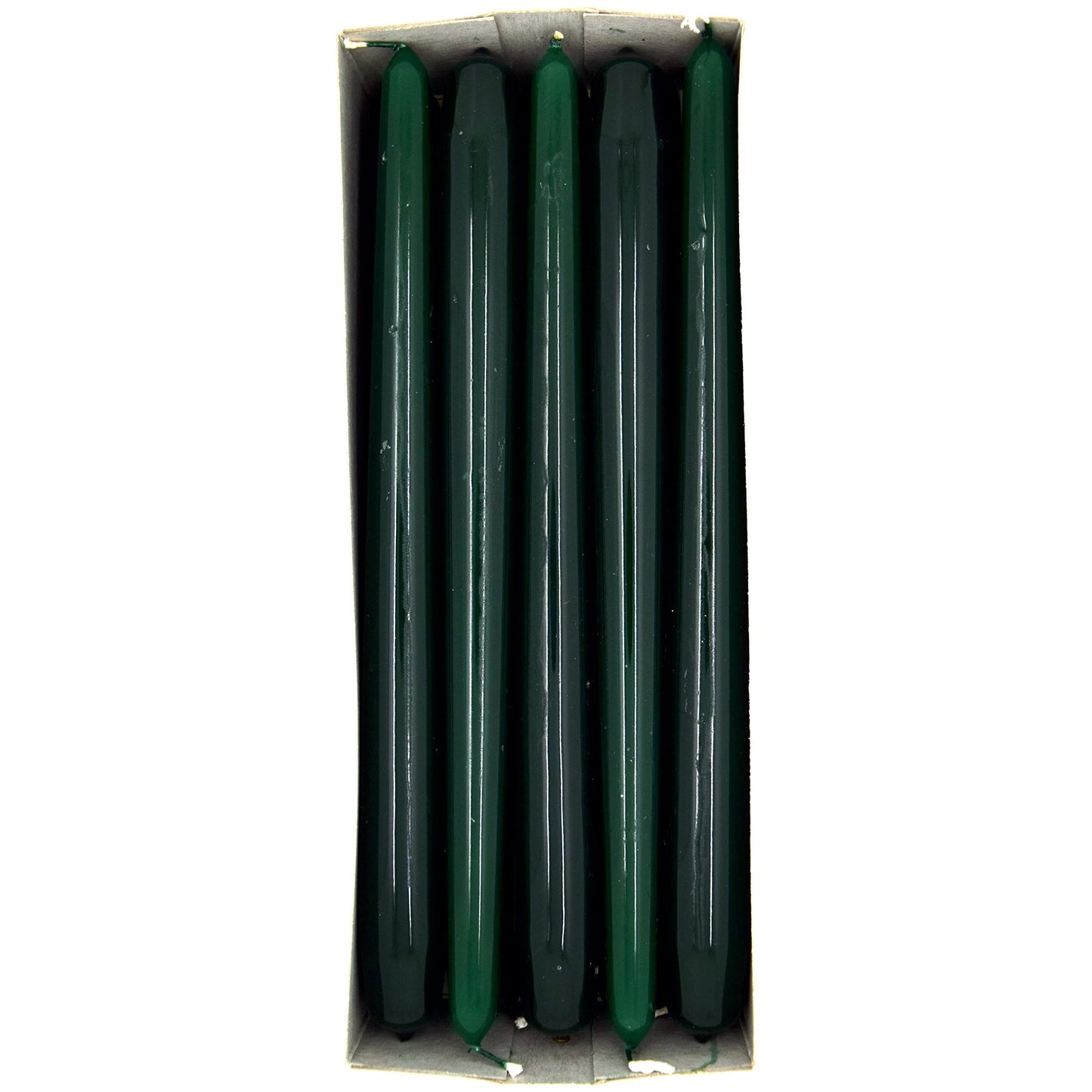Tapered Dinner Candles, Pack of 10, Unscented, Long Burning Time, 24 cm / 9.45" (Forest Green, Varnished)