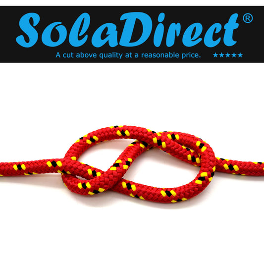 8mm x 20 metres / 65.6 ft of Red & Black Polypropylene Rope, Solid Braided Poly Rope Cord Twine for Boating, Yachting, Camping