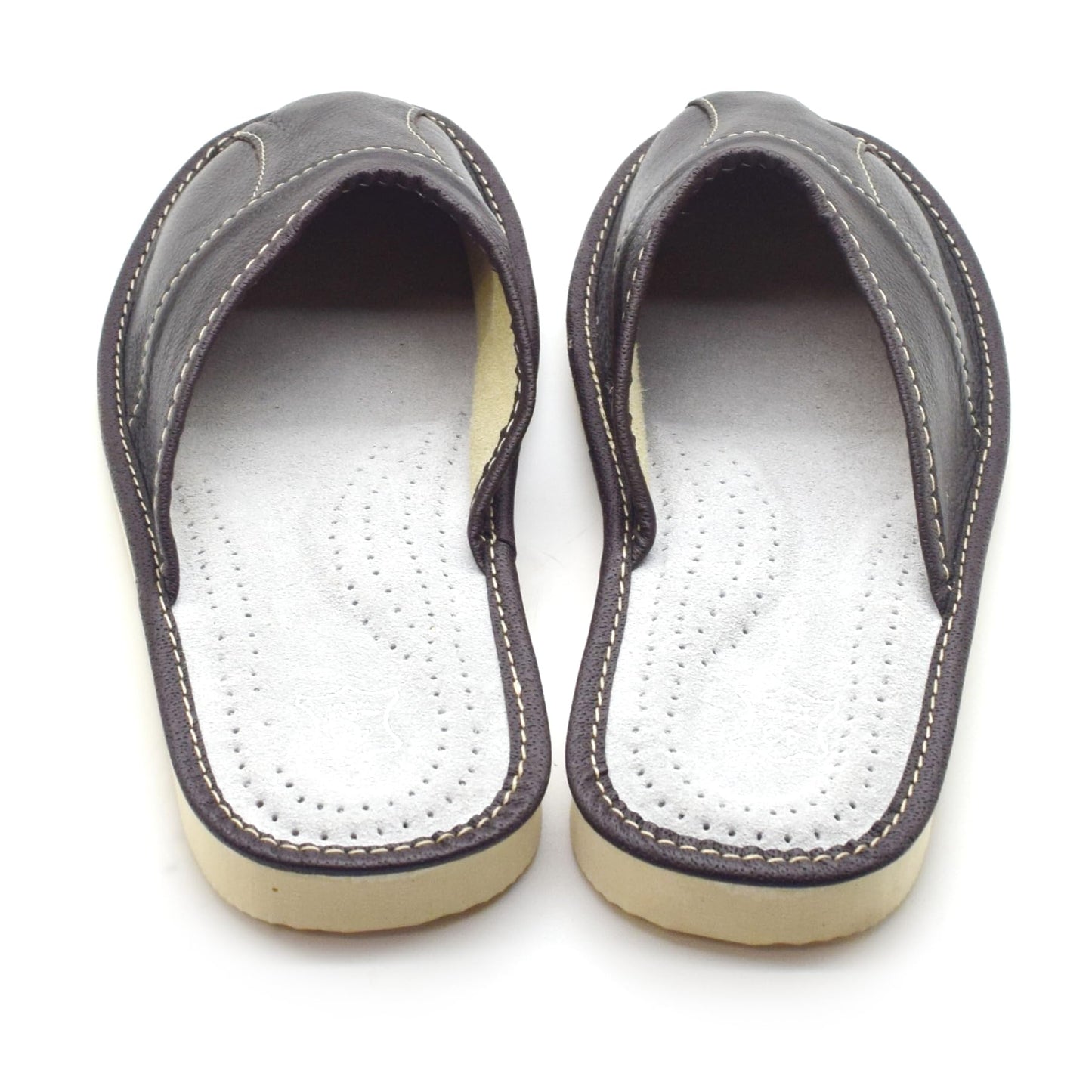 Men's Natural Leather Slippers Shoes, Closed Toe Comfortable Slip-On Sandals Mules for Gents (Dark Brown, Size: 7 UK / 41 EU)
