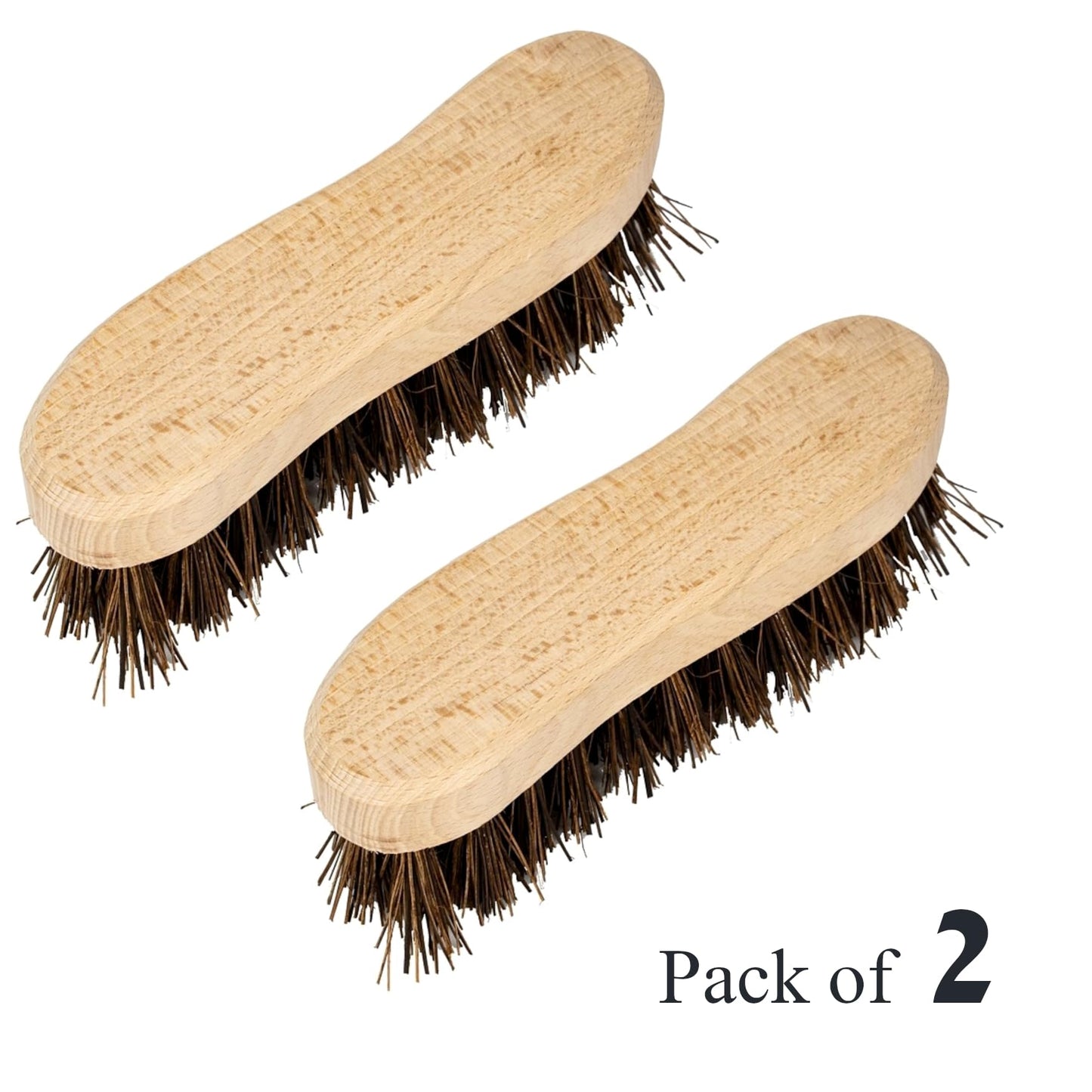 2 x Wooden Scrubbing Brush, Large Hard Bristle Brush, Stiff Bassine, Scrubbing Brush for Cleaning Hard Surfaces, Floors, Walls