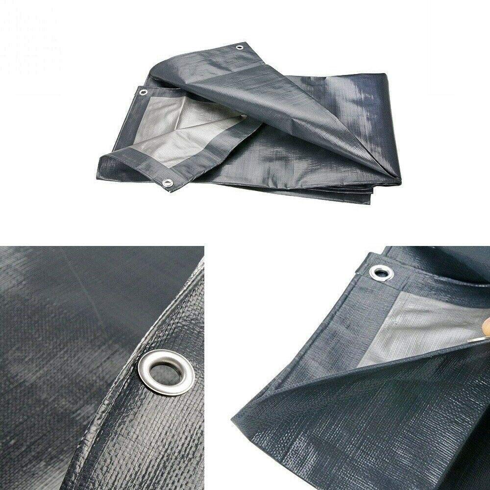 3 x 4 m Tarpaulin Waterproof Heavy Duty Cover Ground Sheet Camping with 4 Tarp Clips + 10m / 30ft Bungee Cord (Grey - 200GSM)