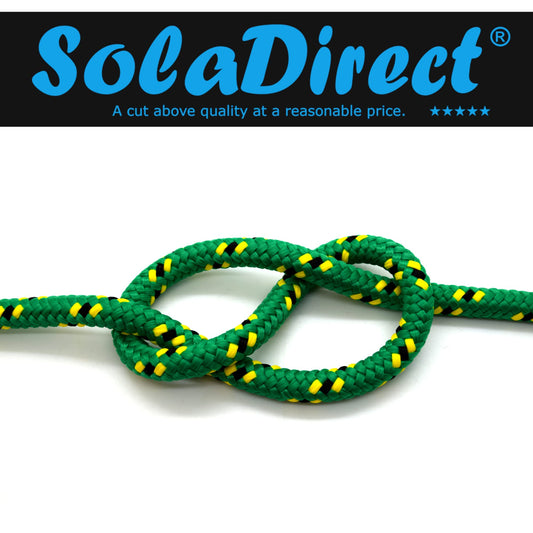 8mm x 100 metres / 328 ft of Green & Yellow Polypropylene Rope, Solid Braided Poly Rope Cord Twine for Boating, Yachting, Camping