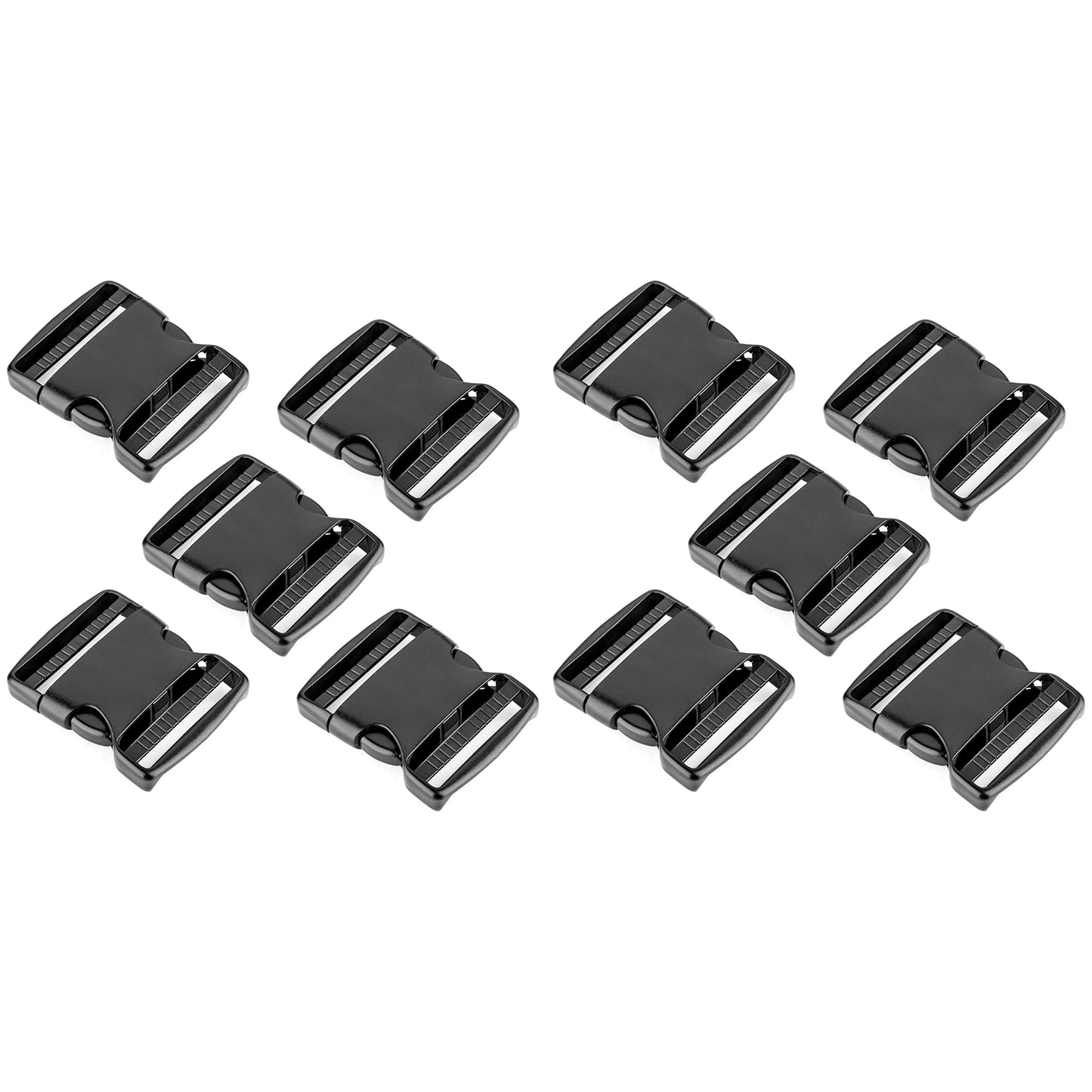 Side Release Buckles Clips for 50 mm / 2 inch Webbing Strap, Squeeze Fasteners, Black Delrin Plastic (Pack of 10)