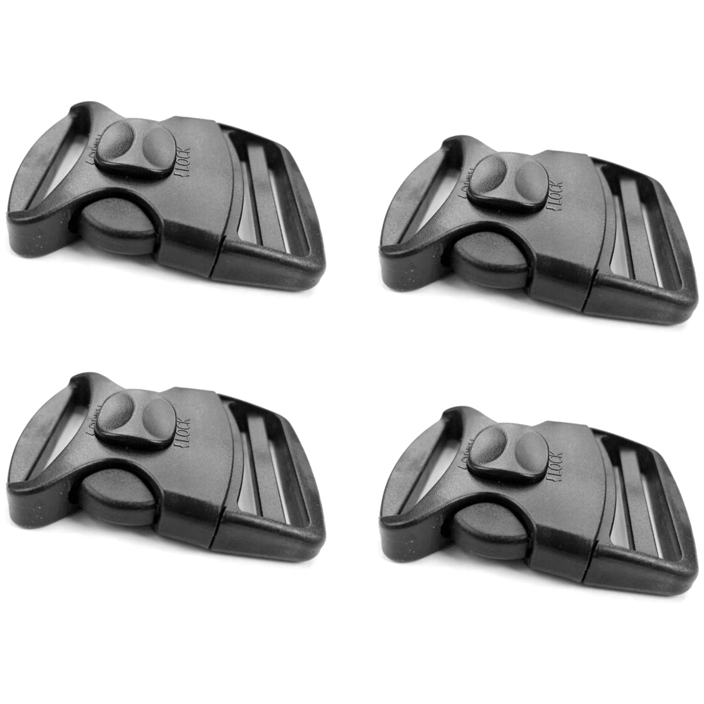 4 x Side Release Buckles, Heavy-Duty with a Lock Slider, Black Plastic Buckles for 50 mm / 2 in Webbing Strap