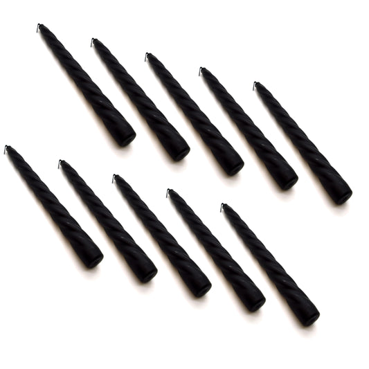 Tapered Dinner Candles, Table Spiral Candles, Pack of 10, Decorative Household Candles, Up to 7 Hours, 23 cm / 9" (Black)