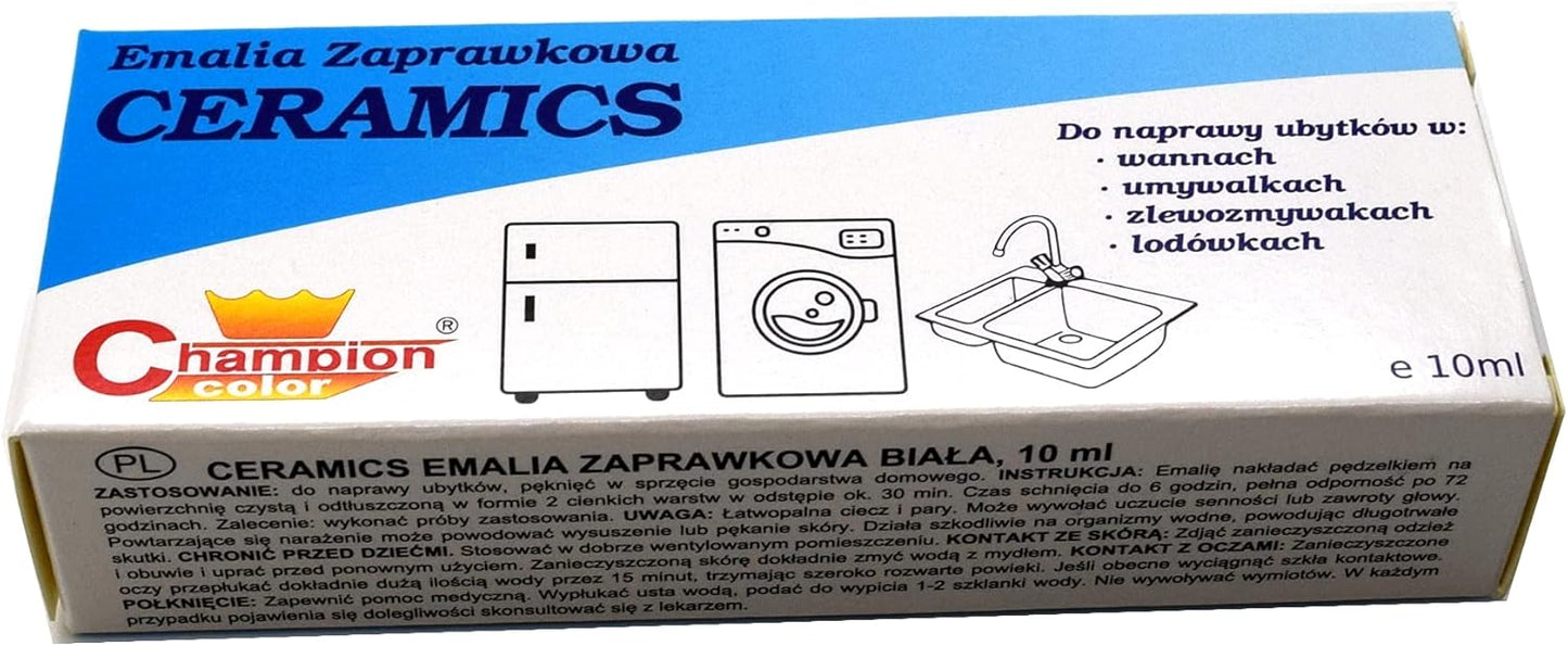 Enamel White Touch Up Paint, 10 mL Easy and Quick Drying Chip Repair Kit, Compatible with Kitchen Appliances, Shower, Sink, Fridge