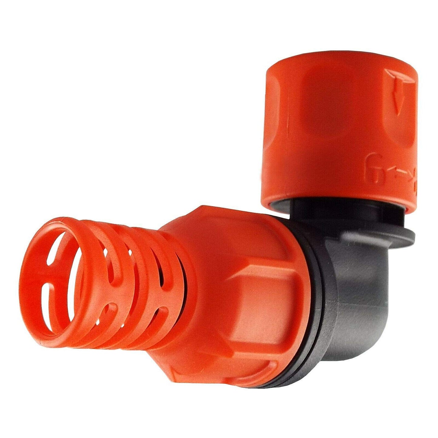 Angled Hose Connector with Hose Protector for Hose Reel Cart Prevents Kinking