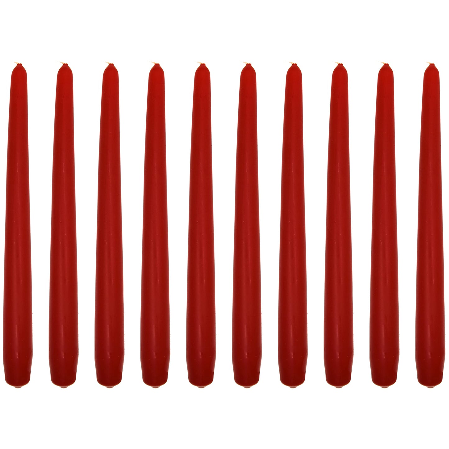 Tapered Dinner Candles, Pack of 10, Unscented, Long Burning Time, 24 cm / 19.45" (Red, Matt)