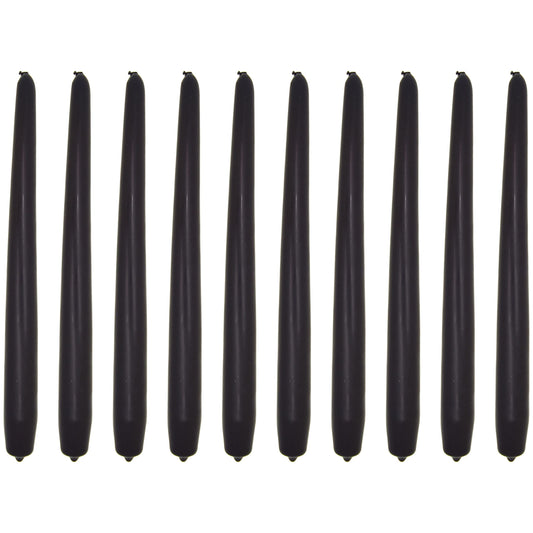 Tapered Dinner Candles, Pack of 10, Unscented, Long Burning Time, 24 cm / 9.45" (Black, Matt)