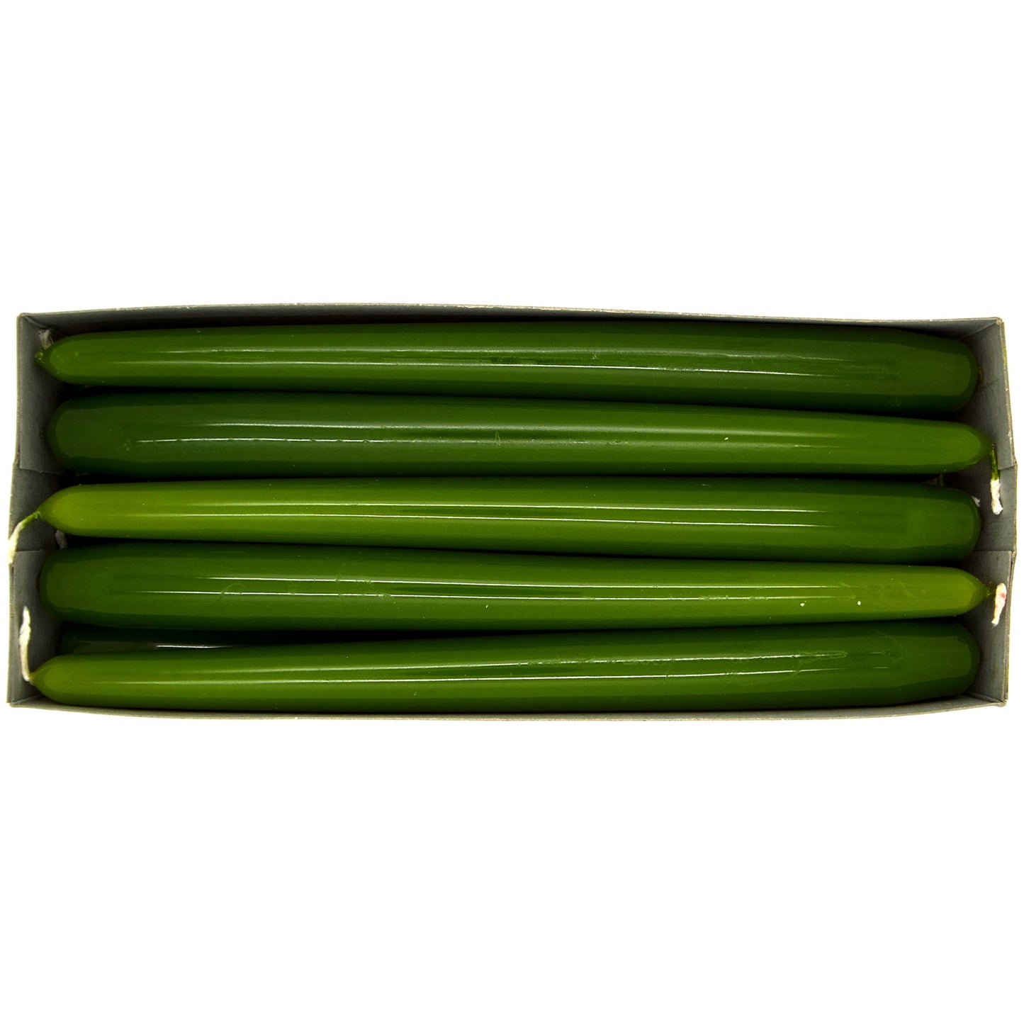 Tapered Dinner Candles, Pack of 10, Unscented, Long Burning Time, 24 cm / 9.45" (Olive, Varnished)