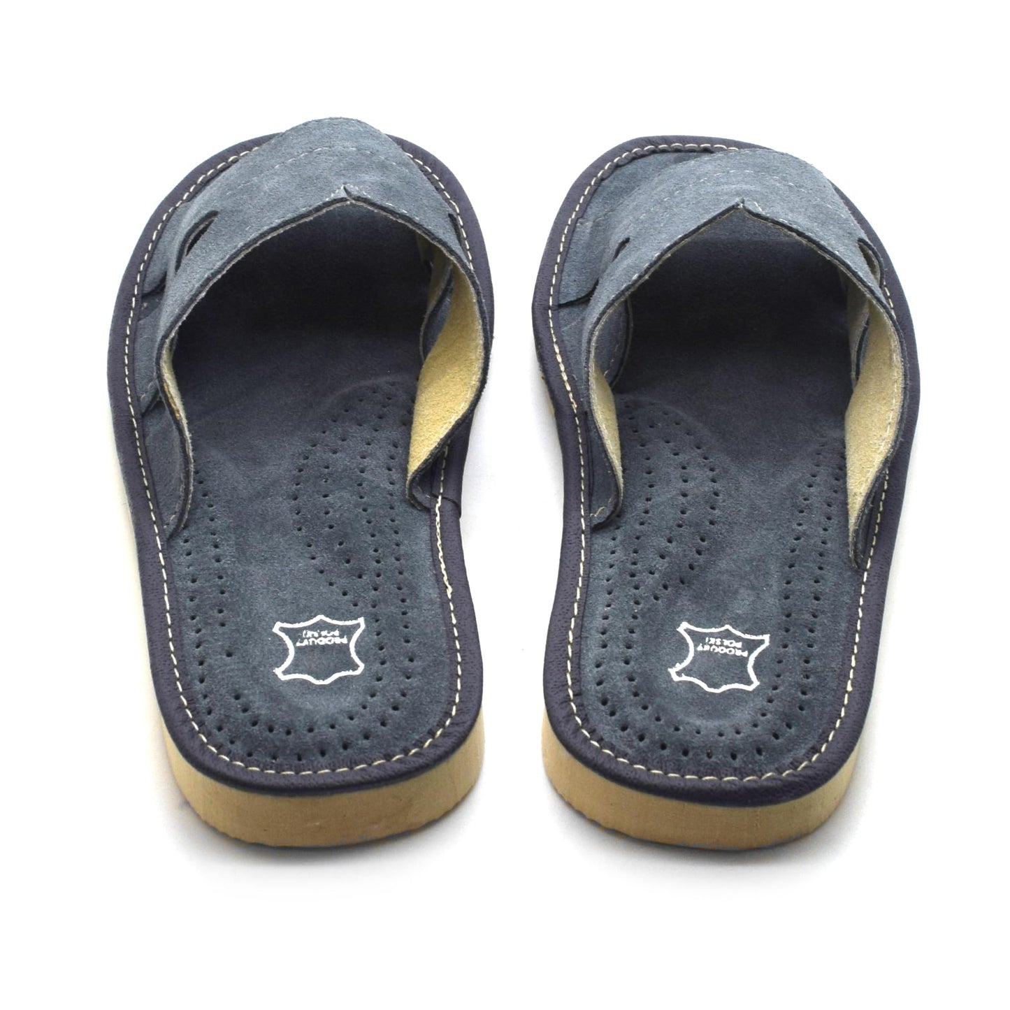 Men's Natural Suede Leather Slippers Shoes, Open Toe Comfortable Slip-On Sandals Mules for Gents (Grey, Size: 9.5 UK / 44 EU)