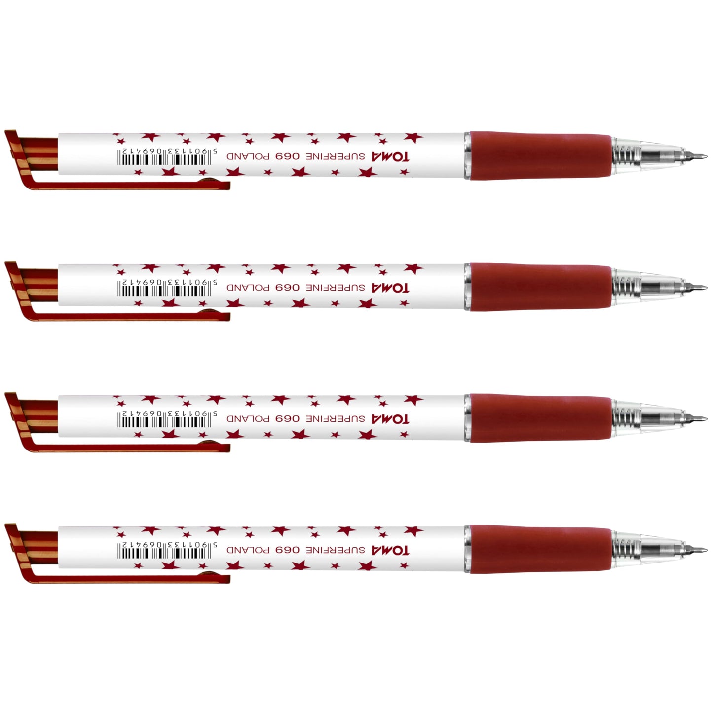 Ballpoint Pens, Retractable Smudge Free Pens, Extra Fine Point 0.5 mm, Ideal for School, Office, Everyday Use (Red, 4 Pens)