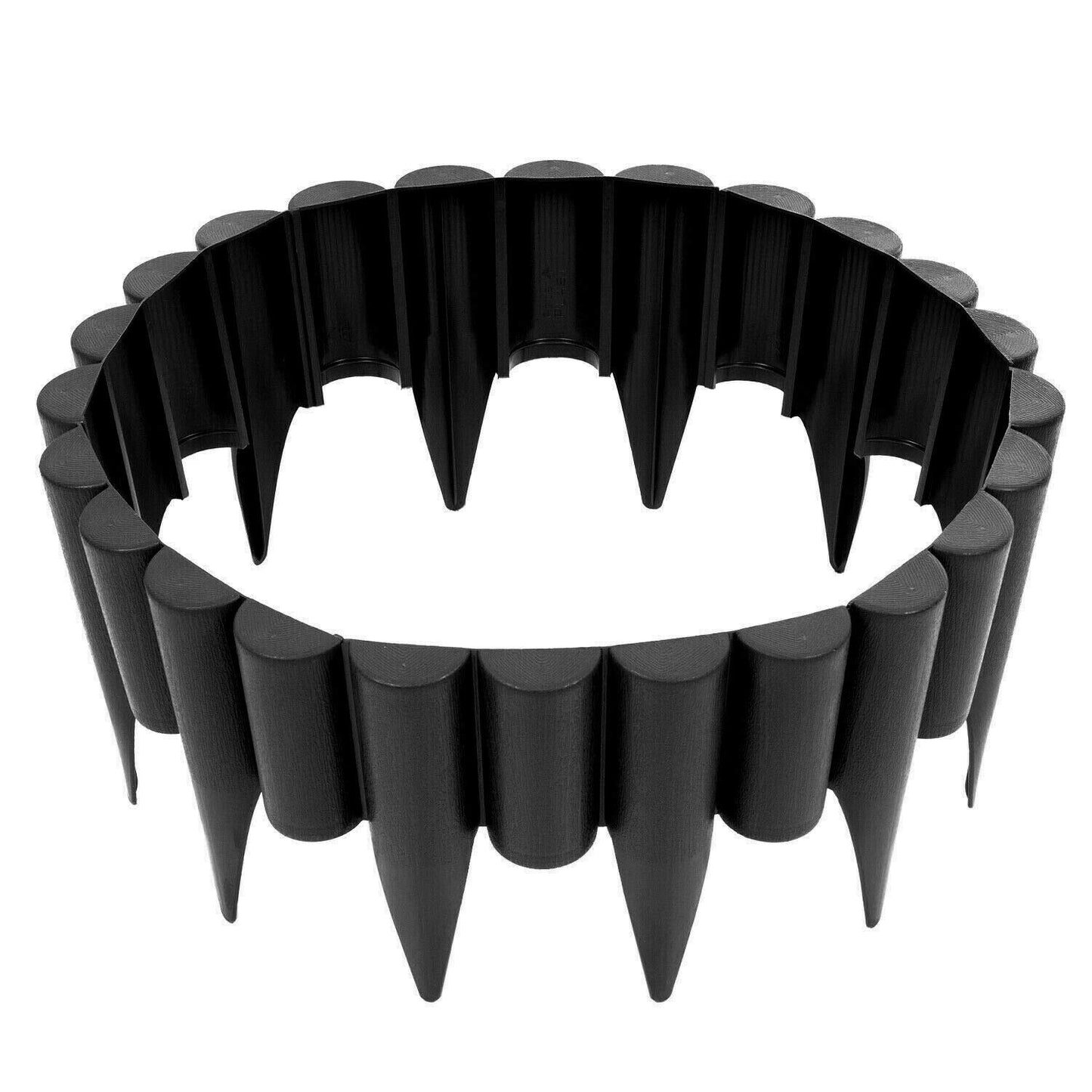Black Lawn Edging Border Palisade - 2.5 metres / 8.2 ft Long - Garden Fencing with Wood Log Texture and Ground Stakes