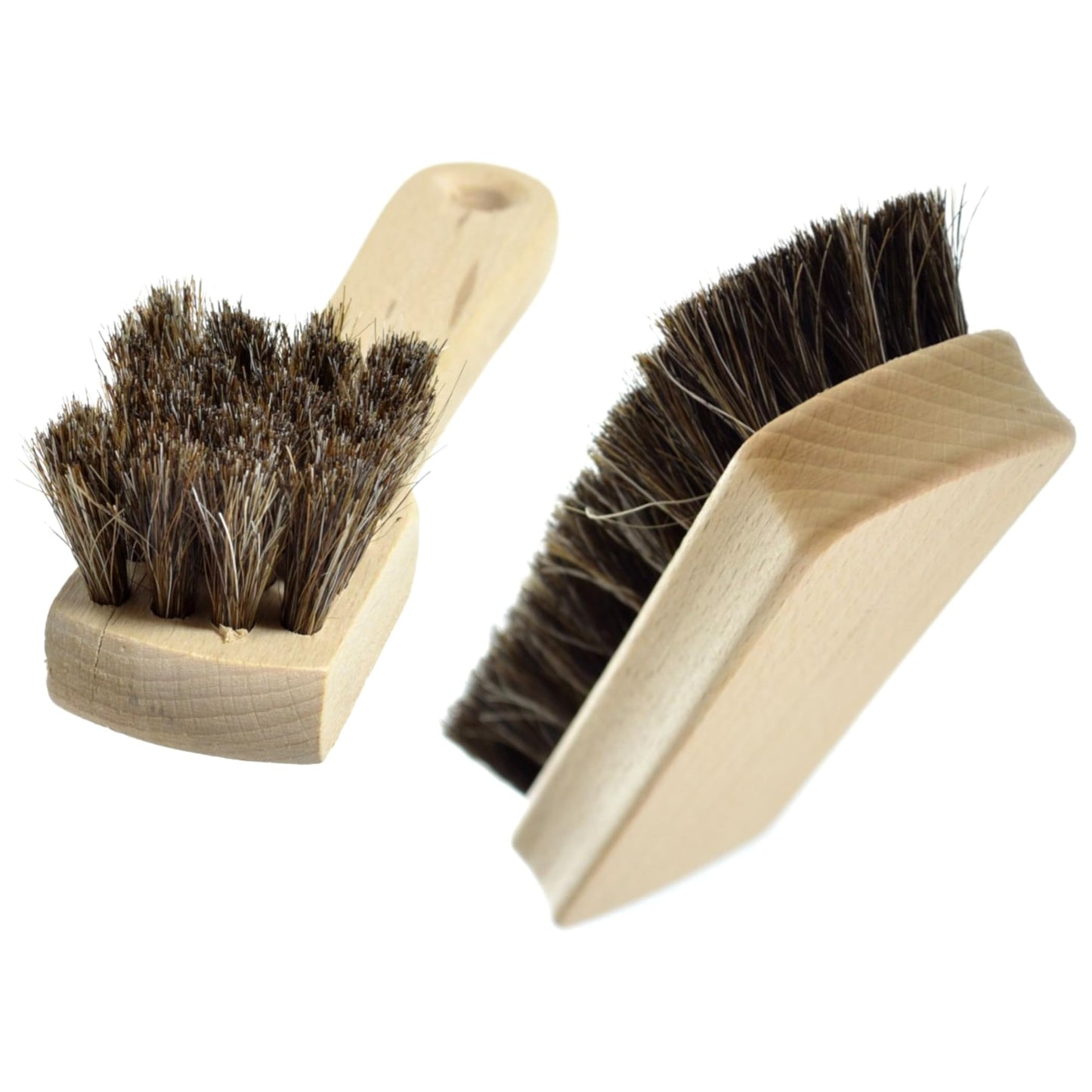 Set of Shoe Polish Applicator Brush & Shoe Buffing Brush - 100% Horsehair Bristles for Leather Boots, Shoes & Bags - Easy Grip