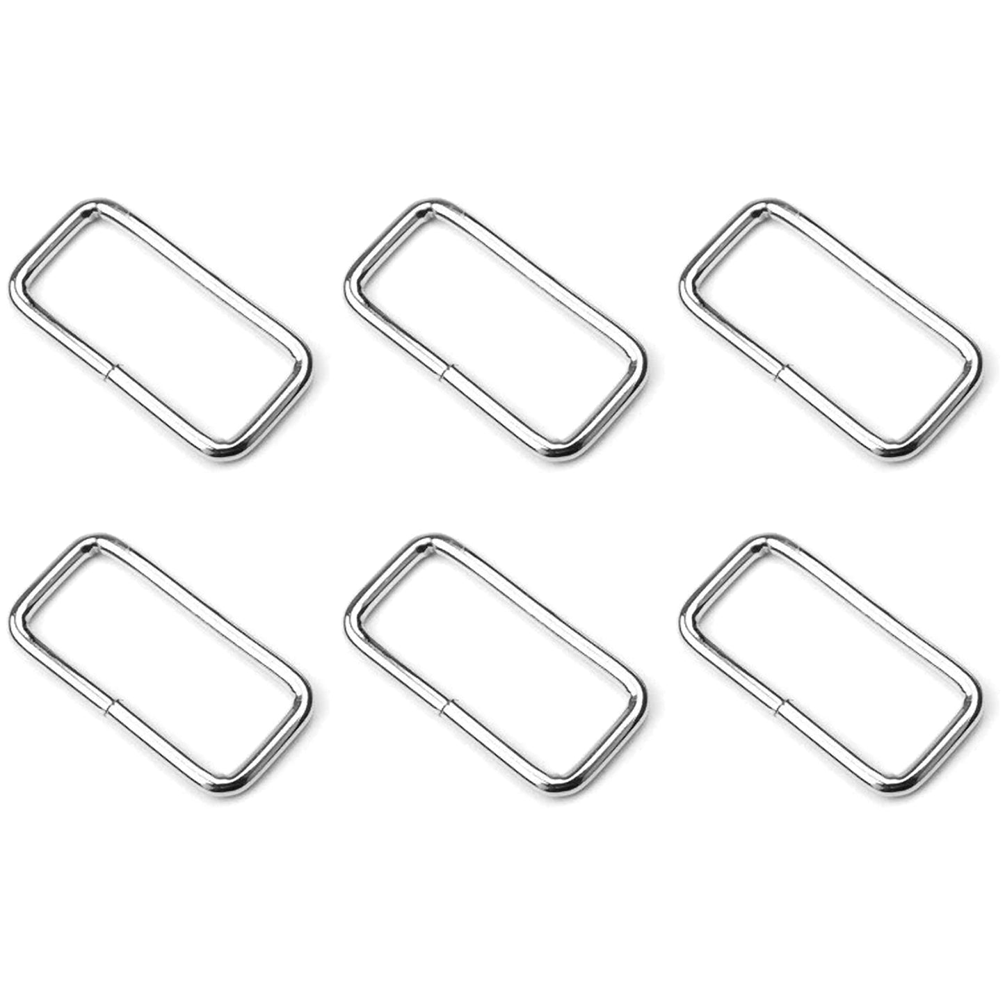 6 Pcs Buckles Set for 25 mm / 1" Webbing Strap, 6 x Rectangular Loops, Metal, Silver, Bag Making, Accessories, Straps, DIY, Crafts