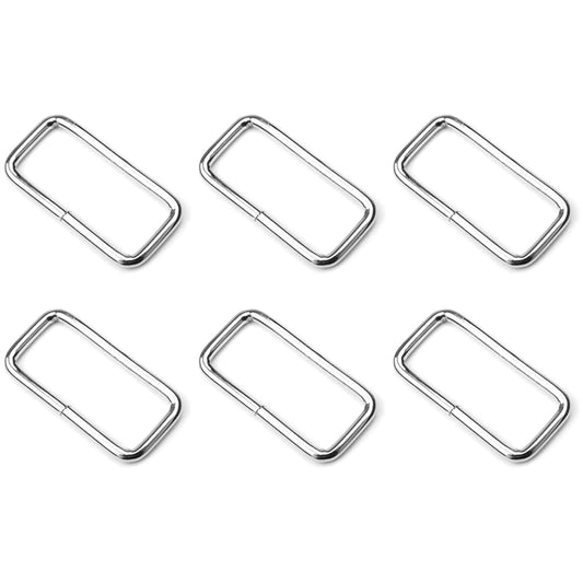 6 Pcs Buckles Set for 40 mm / 1.57" Webbing Strap, 6 x Rectangular Loops, Metal, Silver, Bag Making, Accessories, Straps, DIY