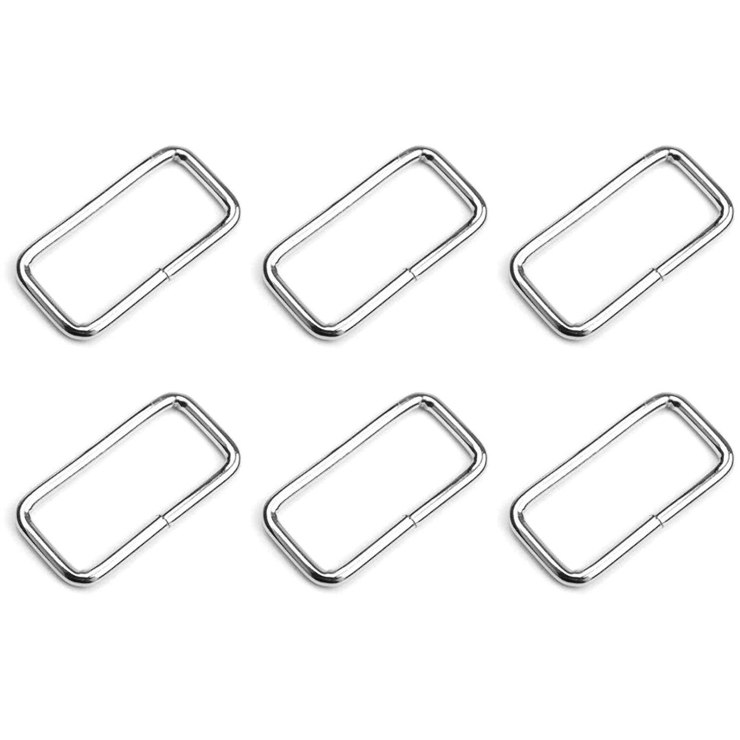 6 Pcs Buckles Set for 25 mm / 1" Webbing Strap, 6 x Rectangular Loops, Metal, Silver, Bag Making, Accessories, Straps, DIY, Crafts