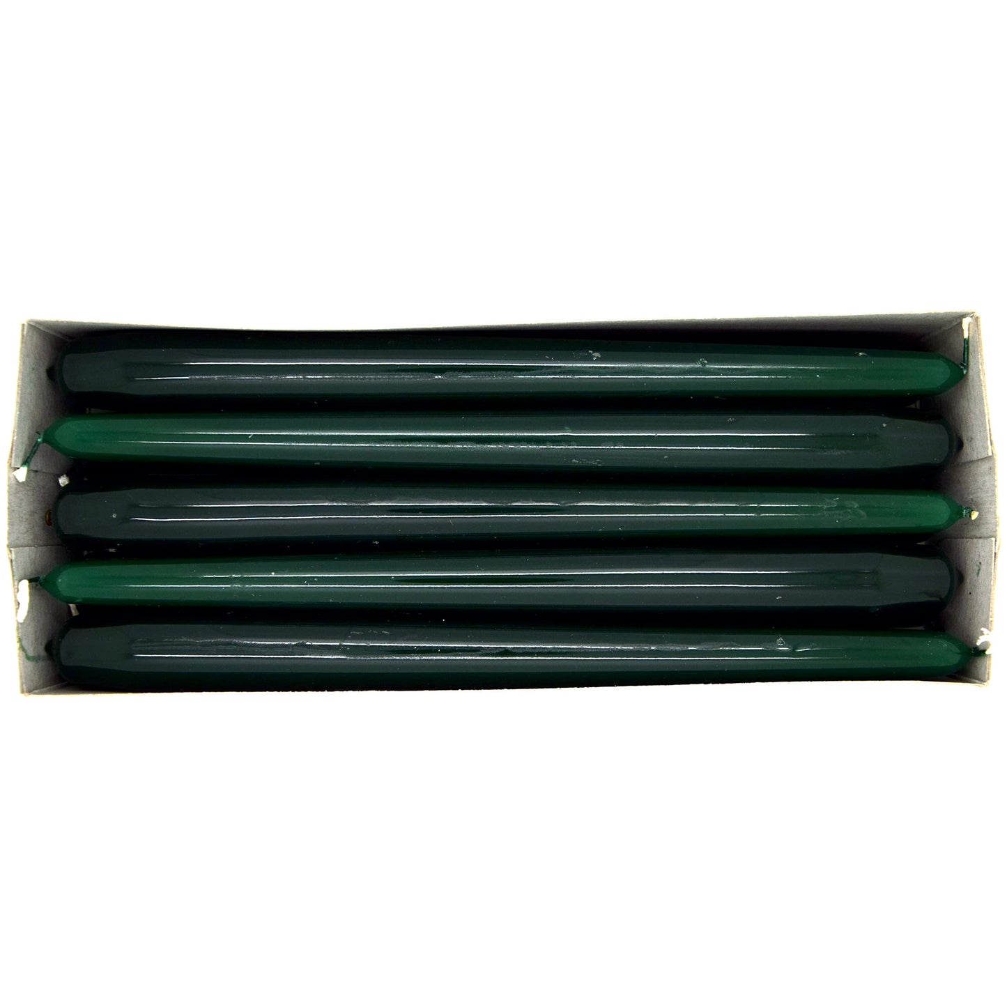 Tapered Dinner Candles, Pack of 10, Unscented, Long Burning Time, 24 cm / 9.45" (Forest Green, Varnished)