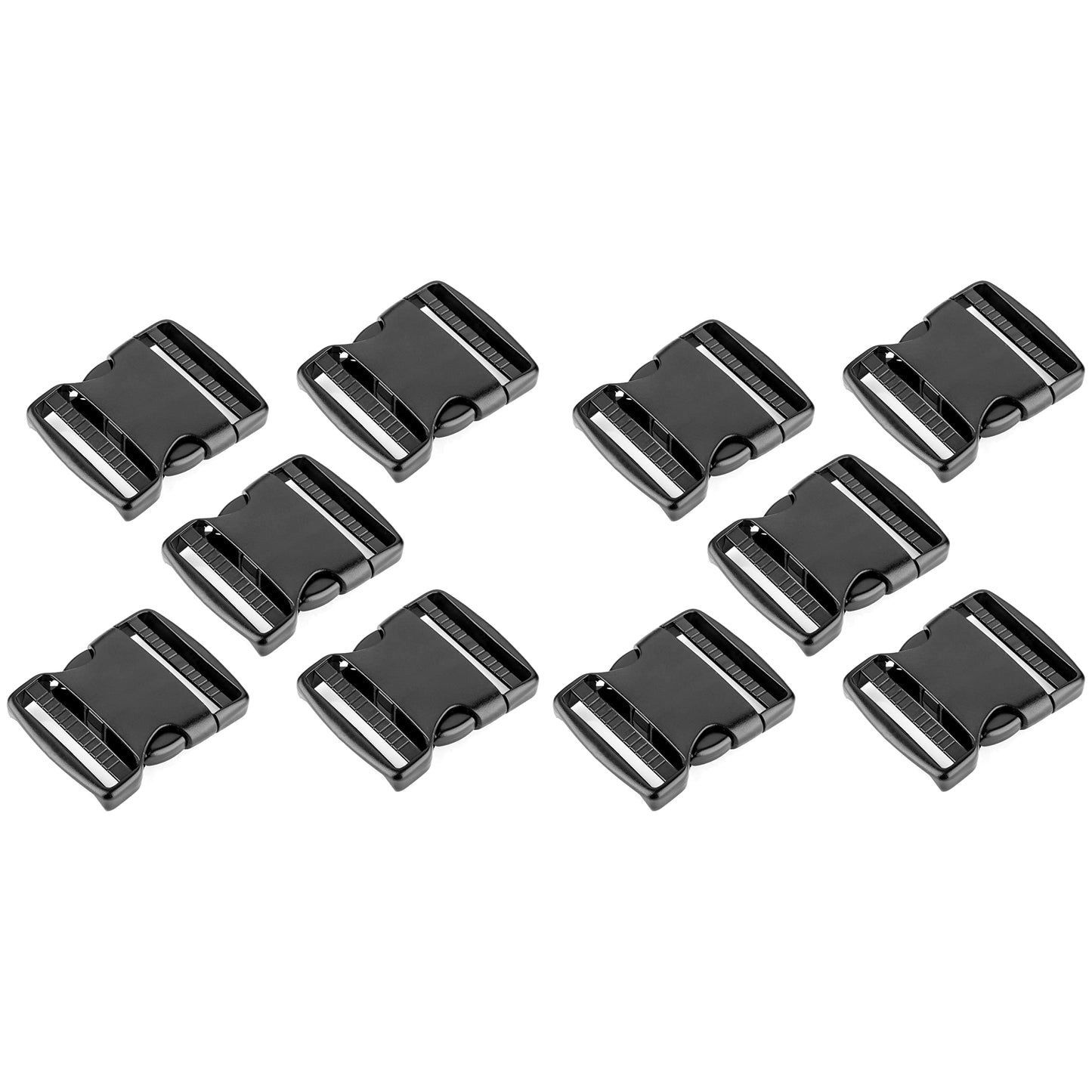 Side Release Buckles Clips for 50 mm / 2 inch Webbing Strap, Squeeze Fasteners, Black Delrin Plastic (Pack of 10)