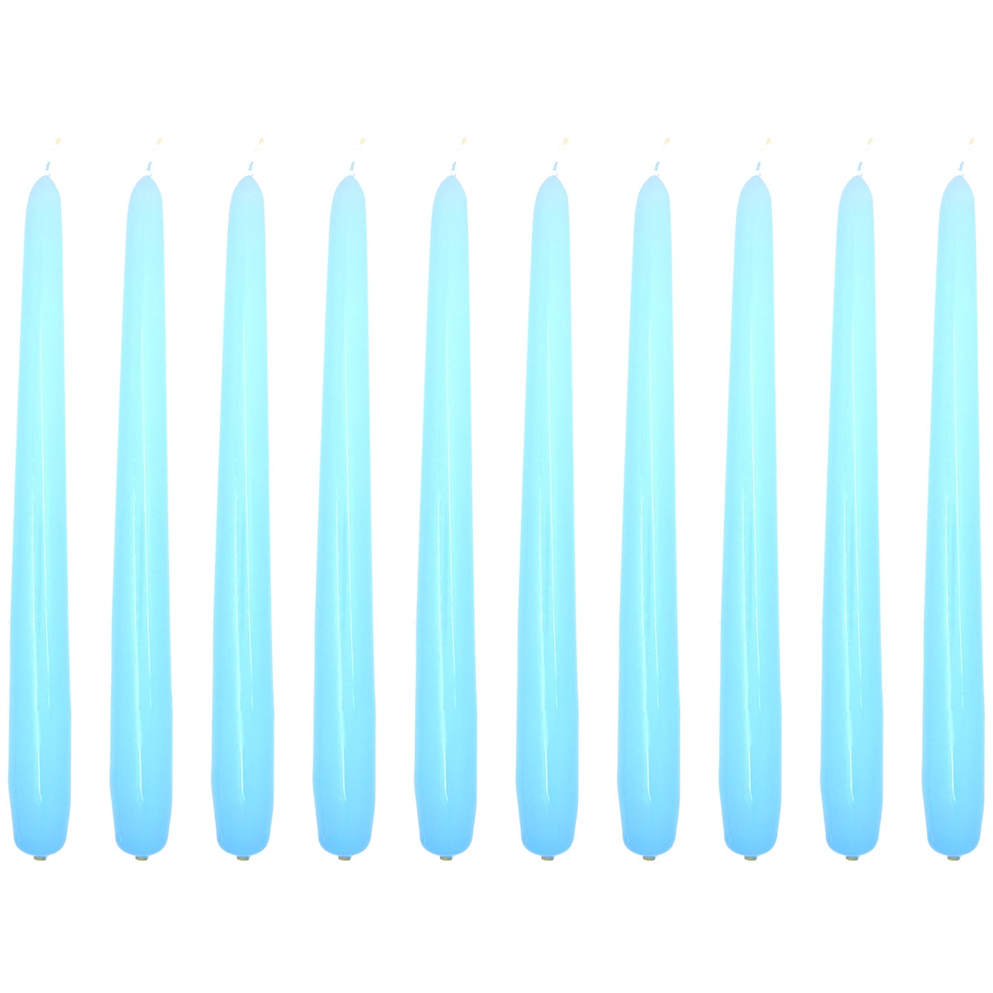 Tapered Dinner Candles, Pack of 10, Unscented, Long Burning Time, 24 cm / 19.45" (Light Blue, Varnished)