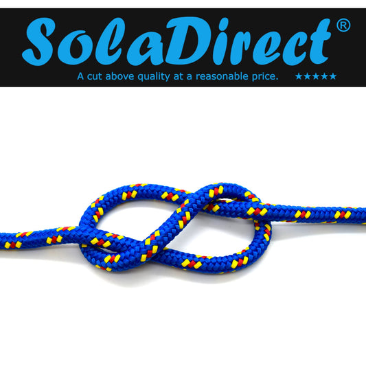 10mm x 100 metres / 328 ft of Blue & Yellow Polypropylene Rope, Solid Braided Poly Rope Cord Twine for Boating, Yachting, Camping