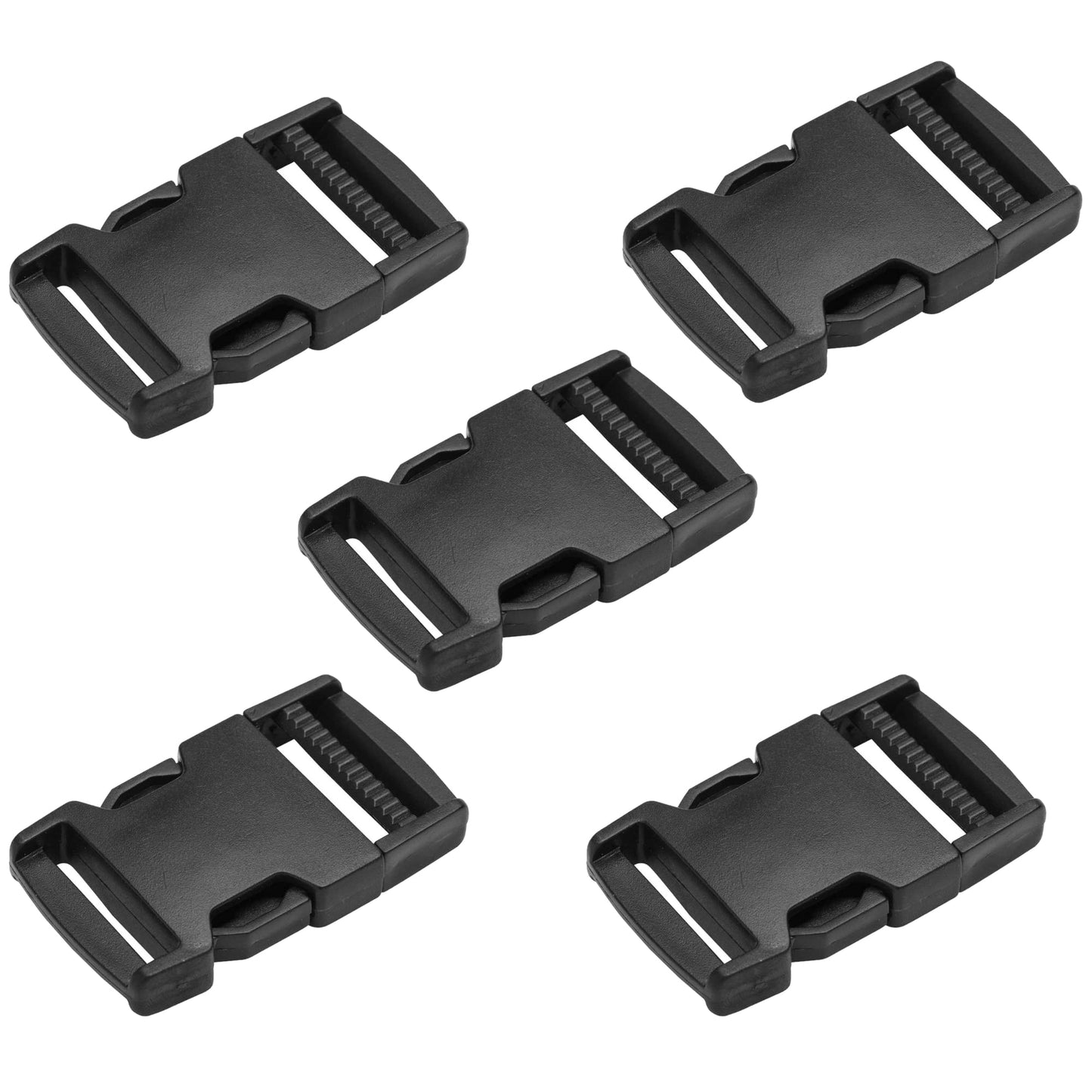 Side Release Buckles Clips for 30 mm / 1.18 inch Webbing Strap, Squeeze Fasteners, Black Delrin Plastic (Pack of 5)