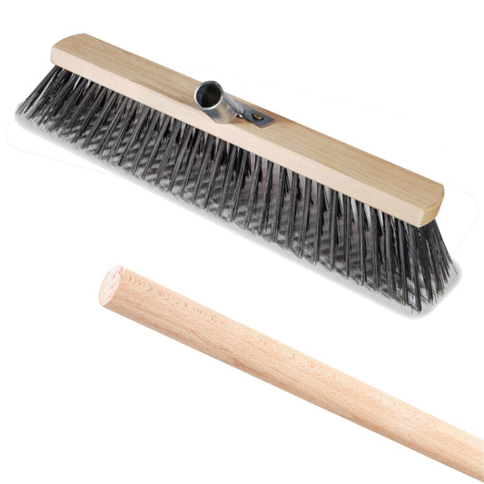 Heavy Duty Garden Broom Metal Wire Bristles Outdoor 30cm / 12" Stiff Hard Brush (with 120cm Long Handle)