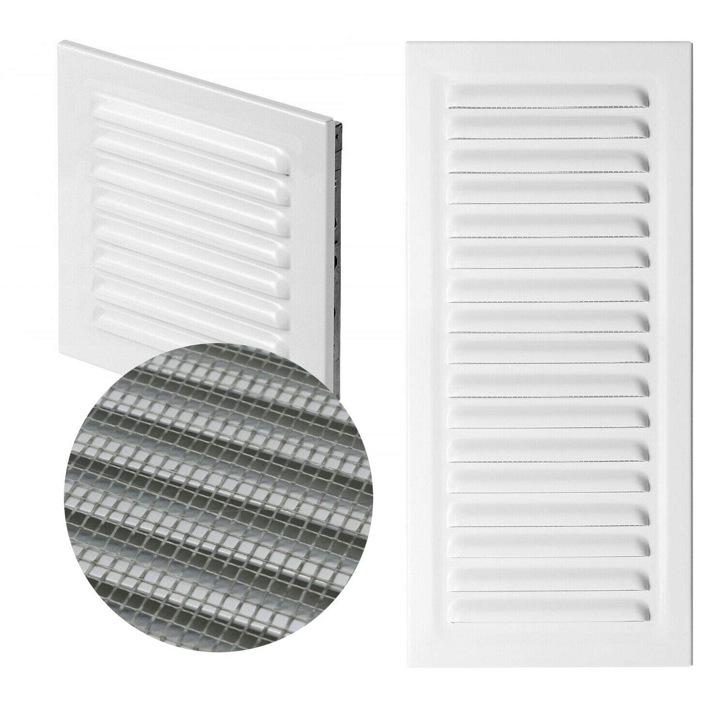 140 mm x 210 mm White Metal Air Vent Grille with Fly Screen Ventilation Duct Cover with Flange
