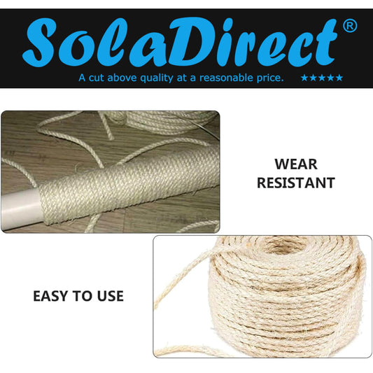 Sisal Rope for Cat Scratcher Cat Tree Repairing - 20 m / 65 ft of 8 mm Natural Sisal Rope for Scratching Post Tower Replacement