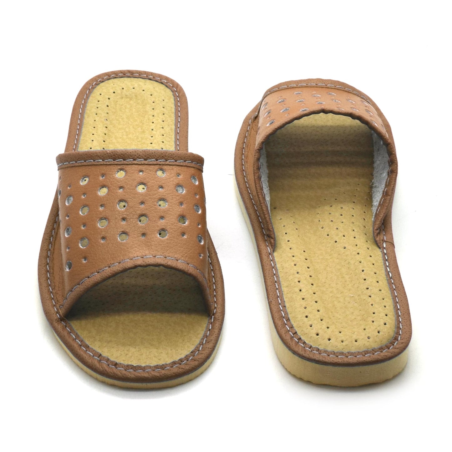 Women's Faux Leather Slippers Shoes, Open Toe Comfortable Slip-On Sandals Mules for Ladies (Brown, Size UK 3)
