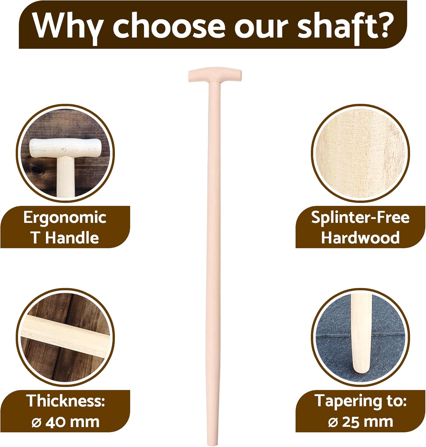 T Type Shaft Handle to suit Shovel, Spade or Fork (100 cm / 39 in Long) Replacement Spare Part