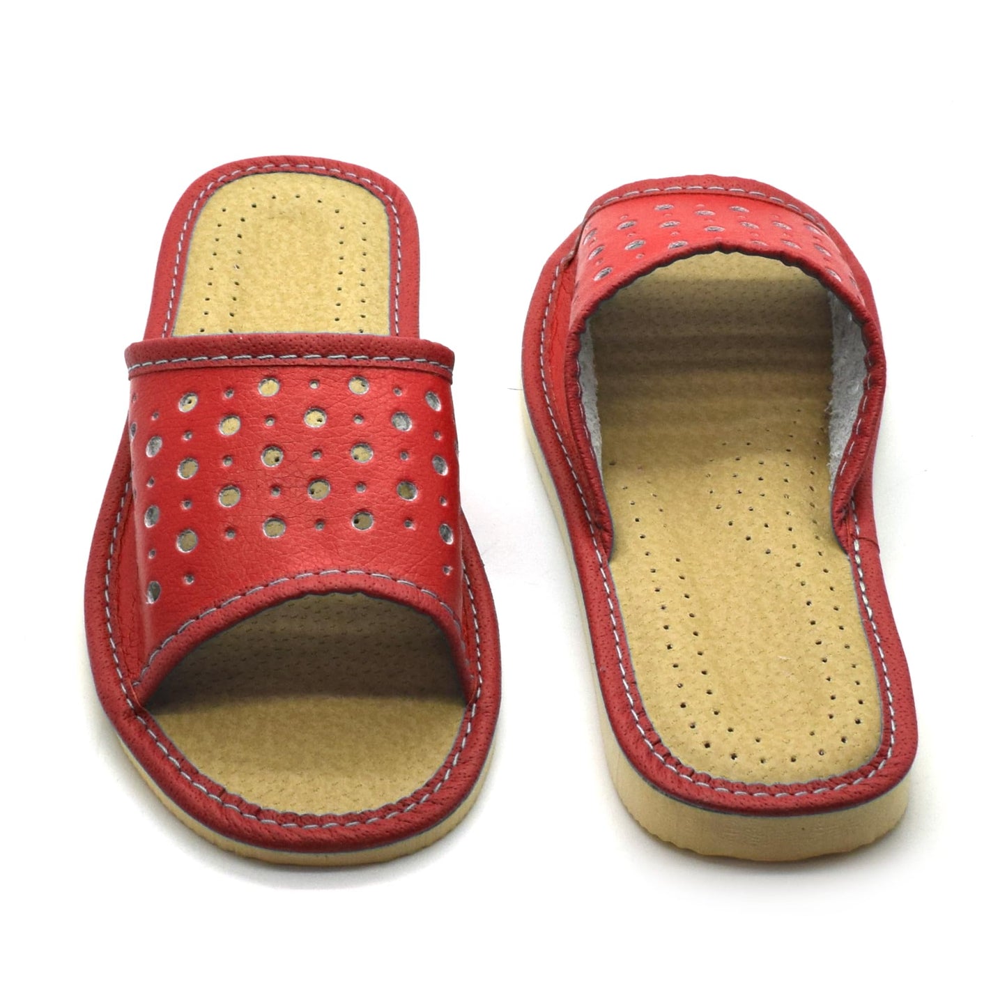 Women's Faux Leather Slippers Shoes, Open Toe Comfortable Slip-On Sandals Mules for Ladies (Red, Size UK 7)