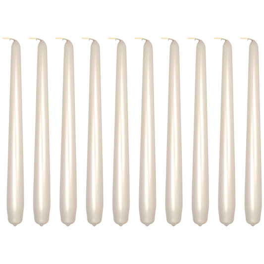 Tapered Dinner Candles, Pack of 10, Unscented, Long Burning Time, 24 cm / 9.45" (Pearl, Metallic)