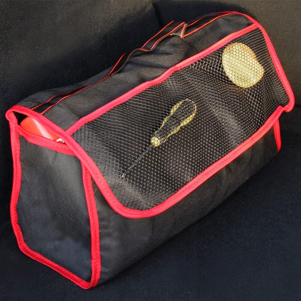 Car Boot Organiser Bag Anti Slip Foldable for Boot Storage Case Tool Bag Boot Tidy Bag, Suitable for All Vehicles, Black & Red (M)