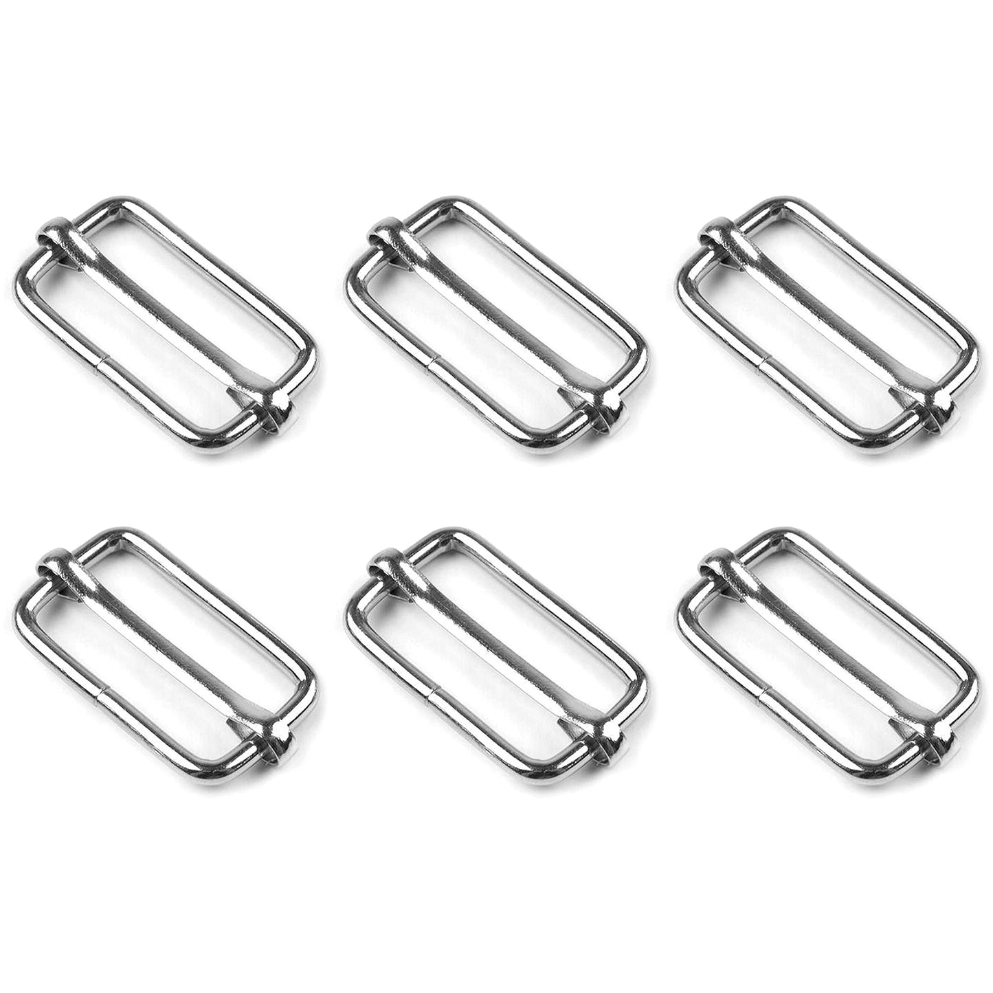 6 Pcs Buckles Set for 40 mm / 1.57" Webbing Strap, 6 x Triglide Sliders, Metal, Silver, Bag Making, Accessories, Straps, DIY