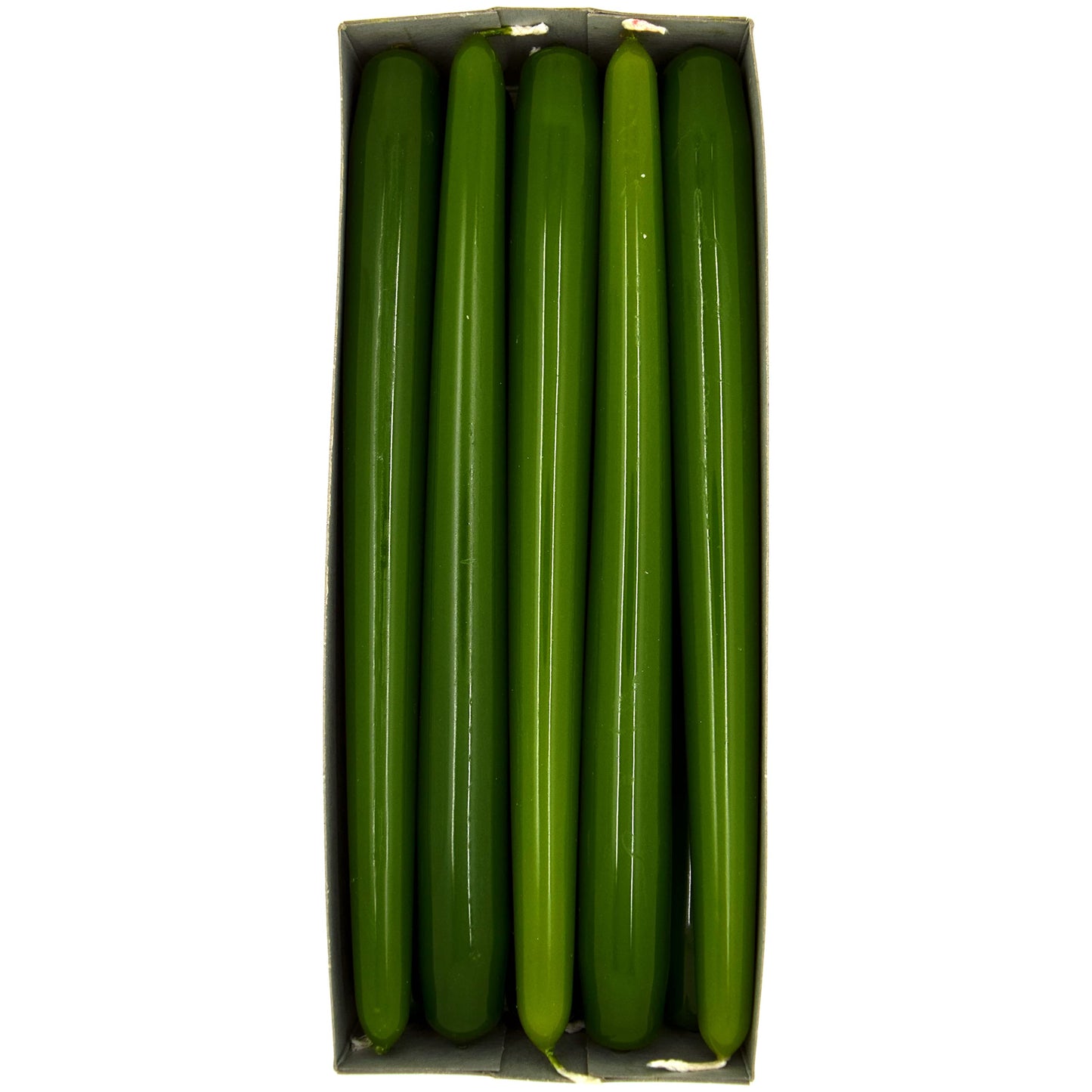 Tapered Dinner Candles, Pack of 10, Unscented, Long Burning Time, 24 cm / 9.45" (Olive, Varnished)